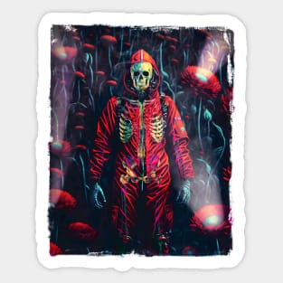 X-ray Hazmat Skeleton in a Flower Field. Sticker